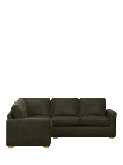 John Lewis Olivia 5+ Seater Leather Corner Sofa, Light Leg - view 2, Demetra Green