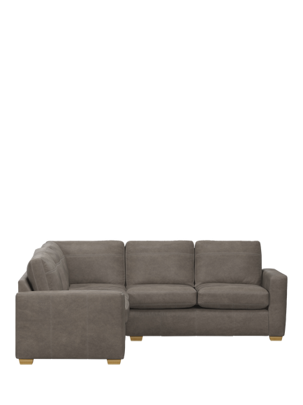 John Lewis Olivia 5+ Seater Leather Corner Sofa, Light Leg - view 2, Demetra Grey