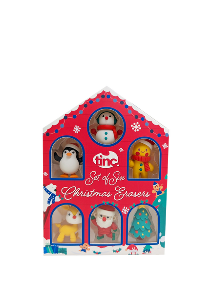 Tinc Christmas Erasers, Set of 6, Red Multi