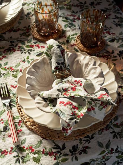 By Hope Holly Linen Napkin, Red/Green - view 2, Red/Green