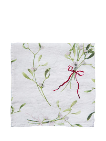 By Hope Mistletoe Linen Napkin, White/Green, White/Green