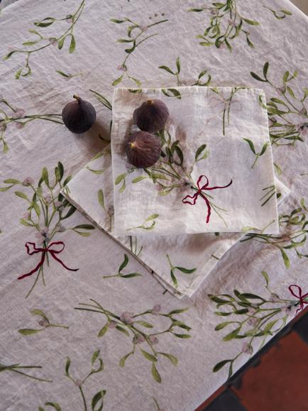 By Hope Mistletoe Linen Napkin, White/Green - view 2, White/Green