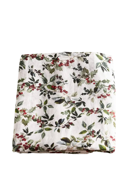By Hope Holly Linen Tablecloth, 250 x 143cm, Red/Green, Red/Green