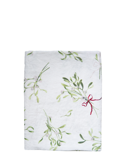 By Hope Mistletoe Linen Tablecloth, 250 x 143cm, White/Green, White/Green