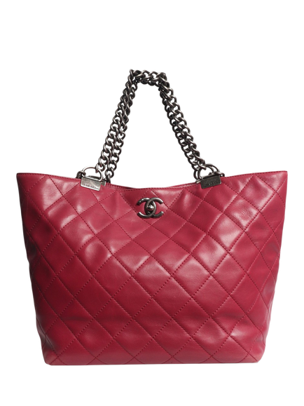 Pre-loved CHANEL 2014 Shopping in Chains Diamond-Quilted Lambskin Tote Bag, Purple, Purple