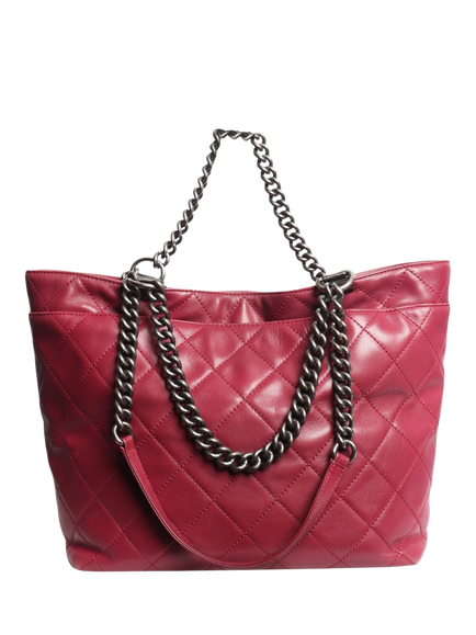 Pre-loved CHANEL 2014 Shopping in Chains Diamond-Quilted Lambskin Tote Bag, Purple - view 2, Purple
