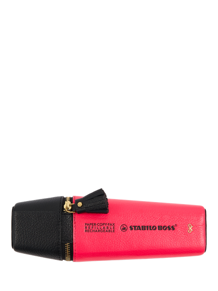 Anya Hindmarch Stabilo Boss Original Leathr Pencil Case, Neon Pink - view 2, Neon Pink