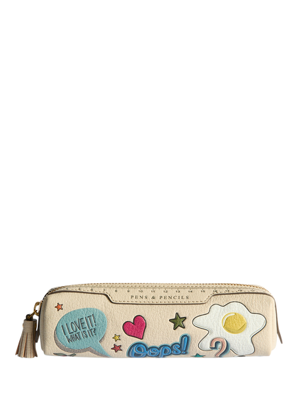 Anya Hindmarch All Over Stickers Leather Pens & Pencil Case, Chalk, Chalk
