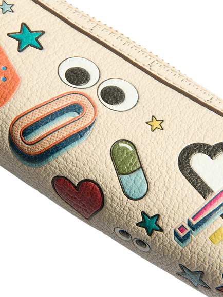 Anya Hindmarch All Over Stickers Leather Pens & Pencil Case, Chalk - view 2, Chalk