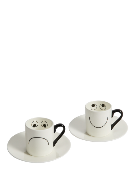 Anya Hindmarch Eyes Bone China Espresso Cups & Saucers, Set of 2, 90ml, White, White