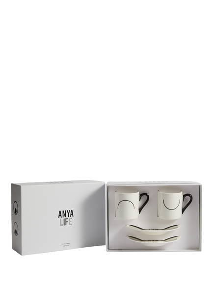 Anya Hindmarch Eyes Bone China Espresso Cups & Saucers, Set of 2, 90ml, White - view 2, White