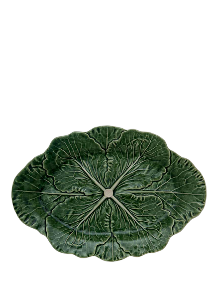 Bordallo Pinheiro Cabbage Earthenware Oval Platter, 37.5cm, Green, Green