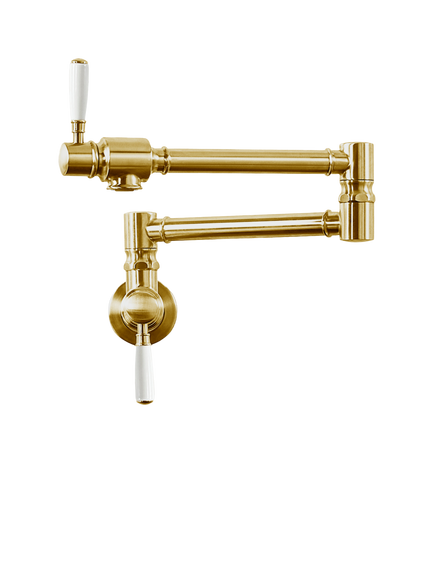 Clearwater Longdon Pot Filler Wall Mounted Kitchen Tap, Brushed Brass, Artisan Brass