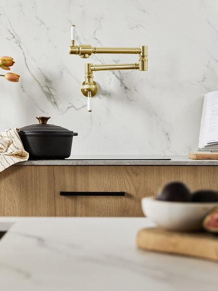 Clearwater Longdon Pot Filler Wall Mounted Kitchen Tap, Brushed Brass - view 2, Artisan Brass