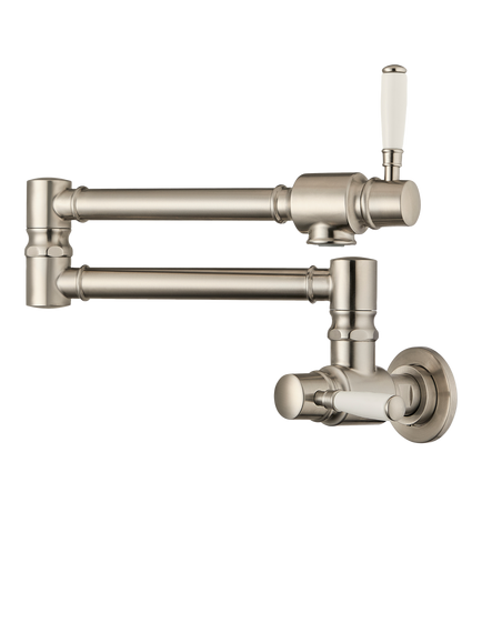Clearwater Longdon Pot Filler Wall Mounted Kitchen Tap, Brushed Nickel, Artisan Brass