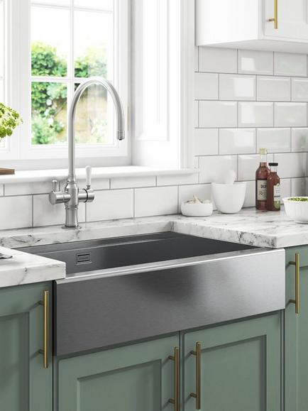 Clearwater Infinity Belfast 1.5 Bowl Inset Kitchen Sink, Stainless Steel - view 2, Stainless Steel