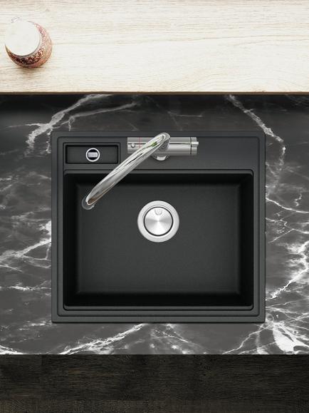 Clearwater Kameo X Smart 1.25 Bowl Composite Granite Kitchen Sink, Jet Black - view 2, White