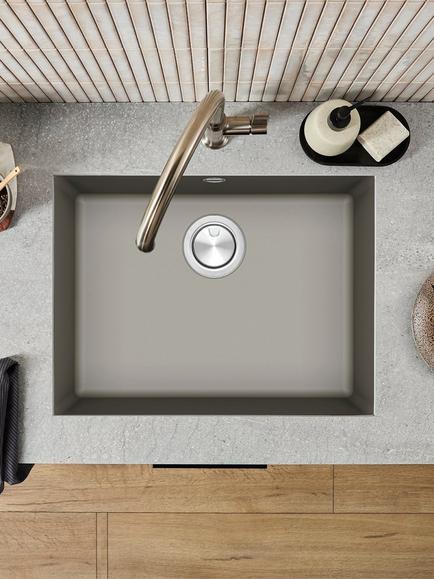 Clearwater Lumen Single Bowl 540 Composite Granite Kitchen Sink, Fossil - view 2, Stainless Steel