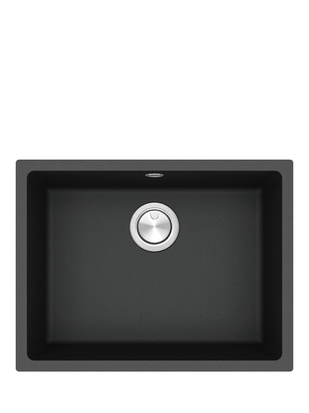 Clearwater Lumen Single Bowl 540 Composite Granite Kitchen Sink, Jet Black, Stainless Steel