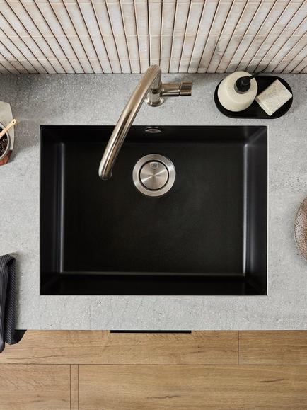 Clearwater Lumen Single Bowl 540 Composite Granite Kitchen Sink, Jet Black - view 2, Stainless Steel