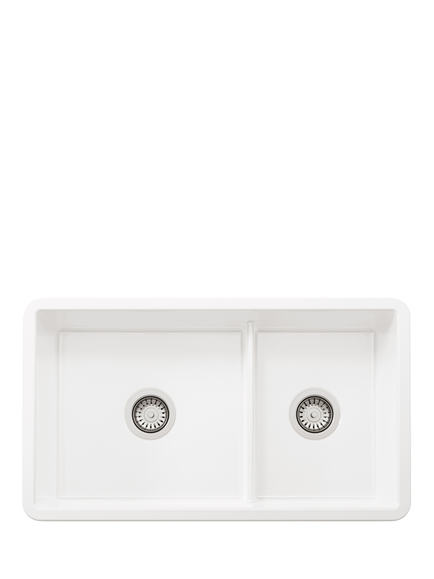Clearwater Metro Duo 1.5 Bowl Ceramic Kitchen Sink, White, White