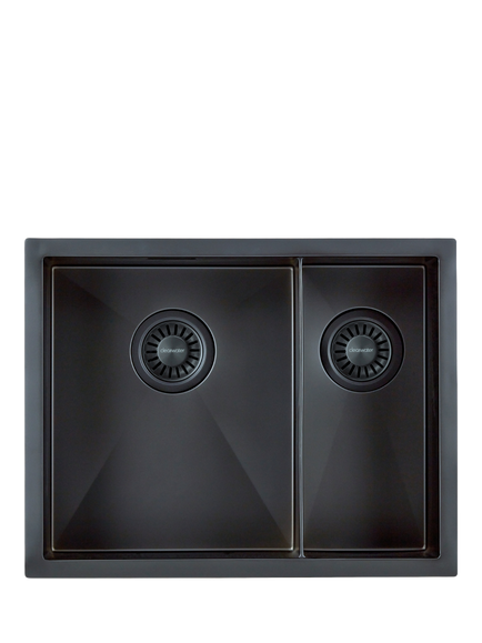 Clearwater Volta 1.5 Bowl Kitchen Sink with Left Hand Bowl, Matt Black, Stainless Steel