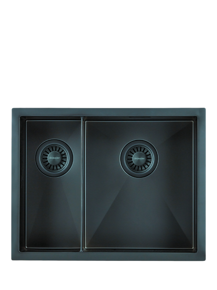 Clearwater Volta 1.5 Bowl Kitchen Sink with Right Hand Bowl, Matt Black, Stainless Steel
