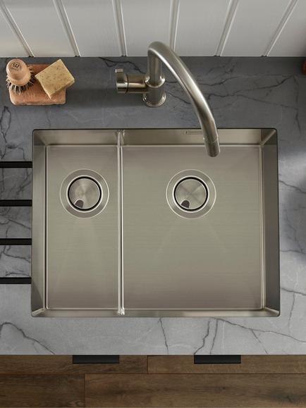 Clearwater Volta 1.5 Bowl Kitchen Sink with Right Hand Bowl, Brushed Stainless Steel - view 2, Stainless Steel