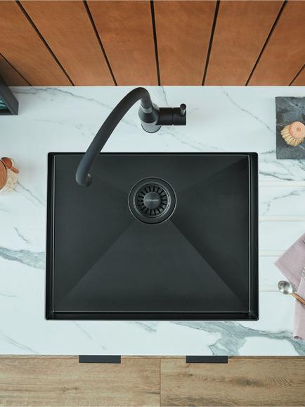 Clearwater Volta Single Bowl Kitchen Sink, Matt Black - view 2, Stainless Steel