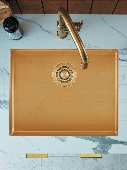Clearwater Volta Single Bowl Kitchen Sink, Dura Brushed Brass - view 2, Stainless Steel