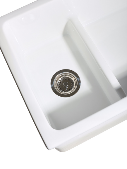 Clearwater Thomas Denby Chanterly Ceramic 1.5 Bowl Undermounted Belfast Kitchen Sink, White, White