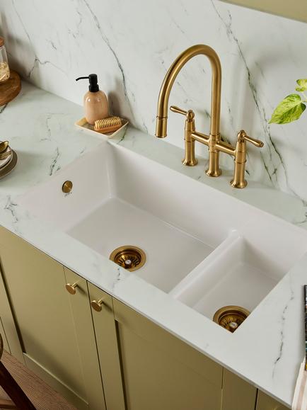 Clearwater Thomas Denby Chanterly Ceramic 1.5 Bowl Undermounted Belfast Kitchen Sink, White - view 2, White