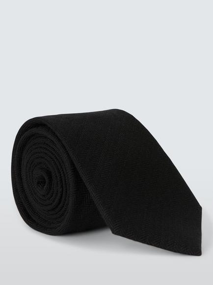 John Lewis x clothsurgeon Wool Silk Blend Herringbone Tie, Black, Black
