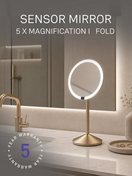 Simplehuman Sensor Travel Mirror, Gold, 10x Magnification - view 2, Matt Gold