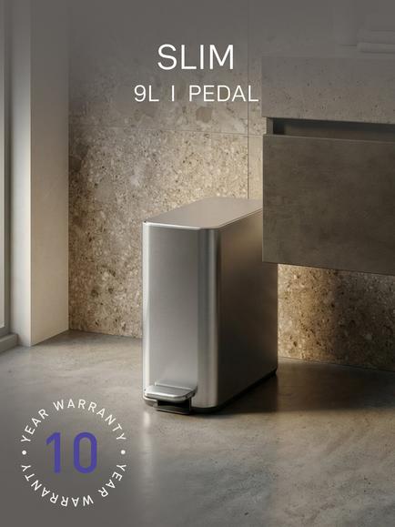 Simplehuman Slim Pedal Bin, 9L, Brushed Stainless Steel - view 2, Brushed Steel
