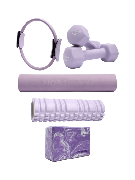 Northern Gym Equipment Yoga Mat Bundle with Ring, Block, Roller & Dumbbell, Lilac, Lilac