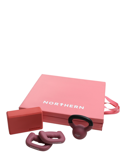 Northern Gym Equipment Yoga Fold Mat Bundle with HandDumbbell, Block & Kettlebell, Pink - view 2, Pink