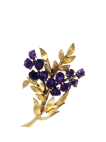 Pre-loved 9ct Yellow Gold 12-Stone Amethyst Spray Brooch, Yellow Gold
