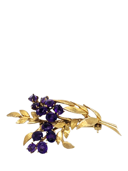 Pre-loved 9ct Yellow Gold 12-Stone Amethyst Spray Brooch - view 2, Yellow Gold