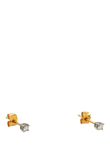 Pre-loved 18ct Yellow and White Gold Single Stone Diamond Stud Earrings - view 2, Yellow Gold/White Gold