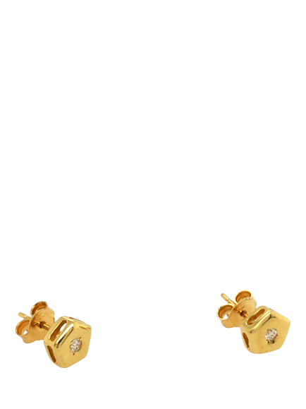 Pre-loved 18ct Yellow Gold Single Stone Diamond Stud Earrings - view 2, Yellow Gold
