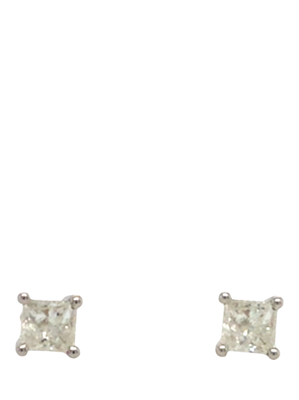 Pre-loved 9ct White Gold Single Stone Princess Cut Diamond Stud Earrings, White Gold