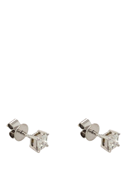 Pre-loved 9ct White Gold Single Stone Princess Cut Diamond Stud Earrings - view 2, White Gold