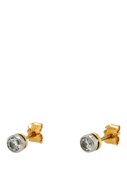 Pre-loved 18ct Yellow and White Gold Single Stone Diamond Stud Earrings - view 2, Yellow Gold/White Gold
