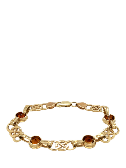 Pre-loved 9ct Yellow Gold 4-Stone Citrine Celtic Link Bracelet - view 2, Yellow Gold
