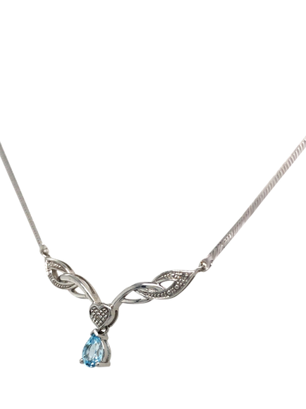 Pre-loved 9ct White Gold Diamond and Blue Topaz Necklace, White Gold