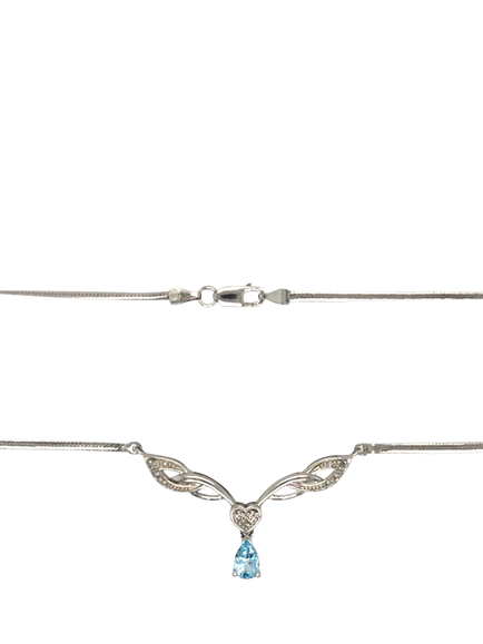 Pre-loved 9ct White Gold Diamond and Blue Topaz Necklace - view 2, White Gold