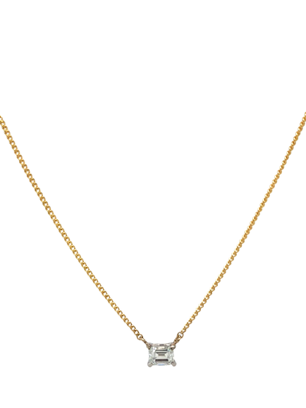 Pre-loved 18ct Yellow and White Gold Single Stone Emerald Cut Diamond Pendant Necklace, Yellow Gold/White Gold