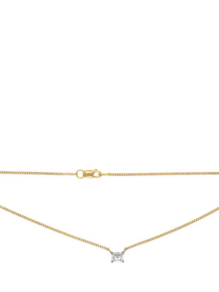 Pre-loved 18ct Yellow and White Gold Single Stone Emerald Cut Diamond Pendant Necklace - view 2, Yellow Gold/White Gold