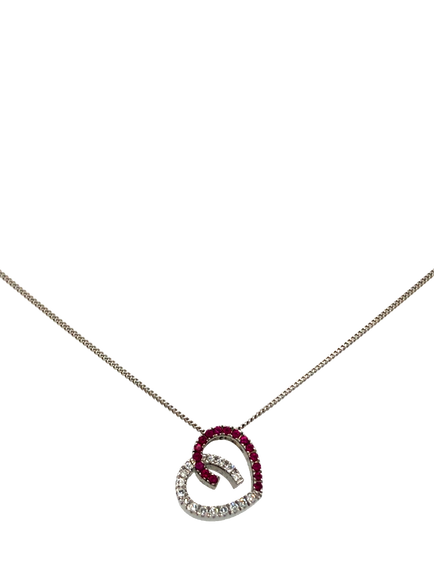 Pre-loved 18ct White Gold Diamond and Heart Pendant Necklace, White Gold
